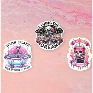 3 Funny Skeleton Magnet Set Splish Splash Trash, Living the Dream & Dead Inside